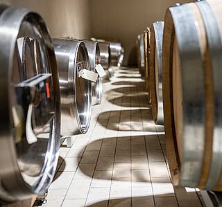Stahl- und Holzfässer bei Domaine Billaud