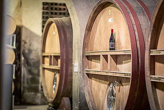 Weinfässer beim Weingut Petrolo
