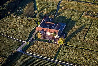 Domaine Weinbach und Weinfelder aus der Vogelperspektive