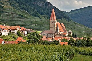 Prager Weingut Kirche im Dorf beim Weingut Prager